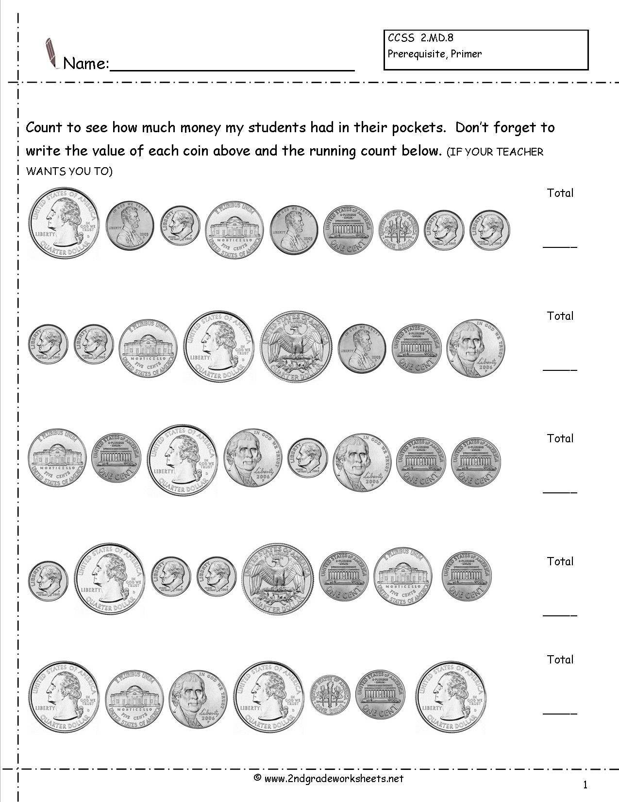 Counting Coins And Money Worksheets And Printouts With Regard To Counting Coins Worksheets