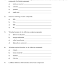 Covalent Compounds Worksheet And Naming Ionic And Covalent Compounds Worksheet
