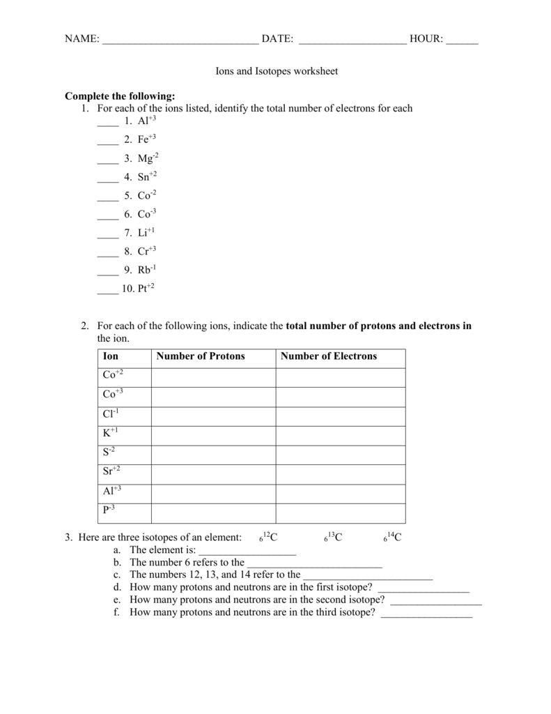 Cp Chemistry Worksheet Ions In Isotope Practice Worksheet Answer Key