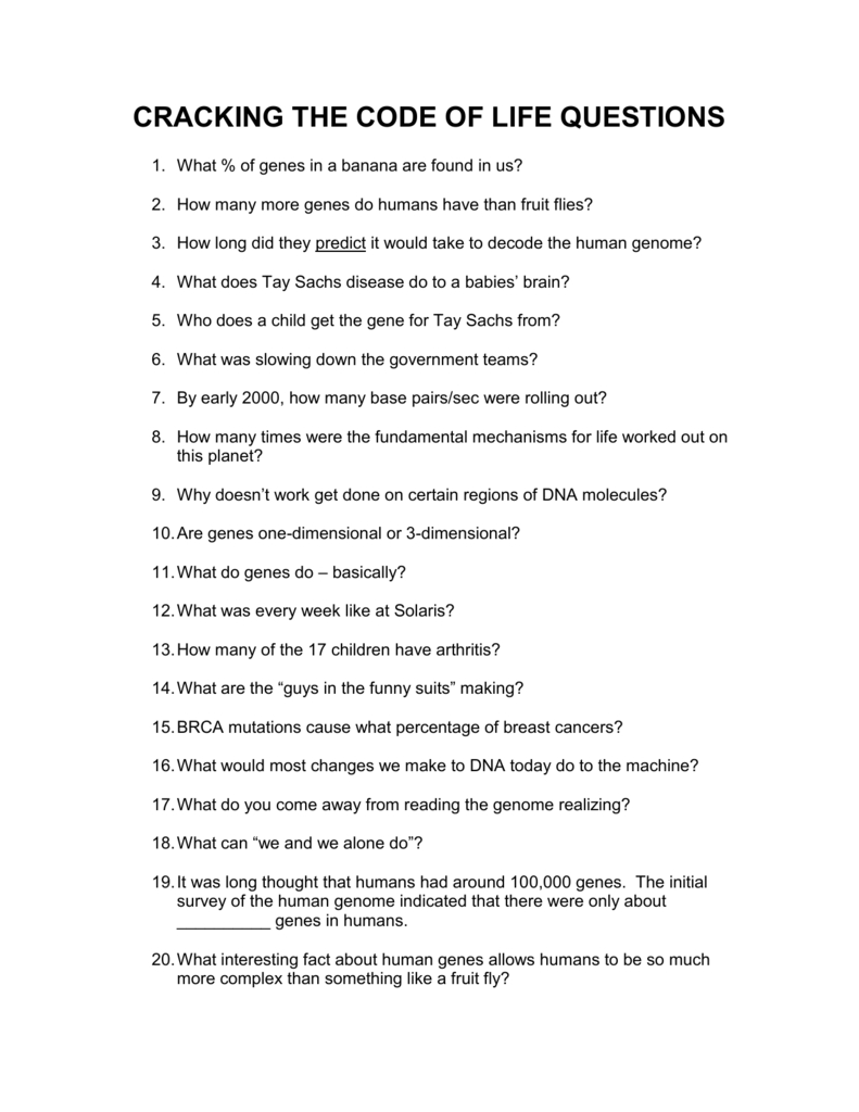 Cracking The Code Of Life Questions For Cracking The Code Of Life Worksheet Answers