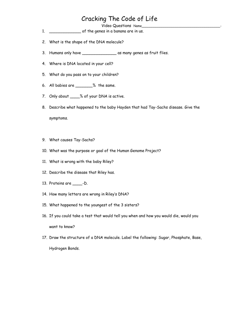 Cracking The Code Video Questions Inside Cracking The Code Of Life Worksheet Answers