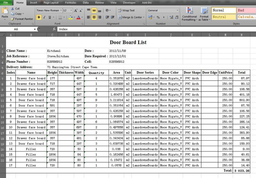 Cutting List   Kd Max 3D Kitchen Design Software South Africa Pertaining To Cabinet Cut List Spreadsheet