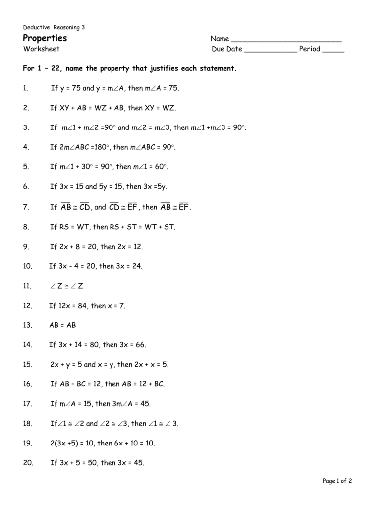 D3 Algebraic Properties Worksheet Intended For Algebraic Properties Worksheet