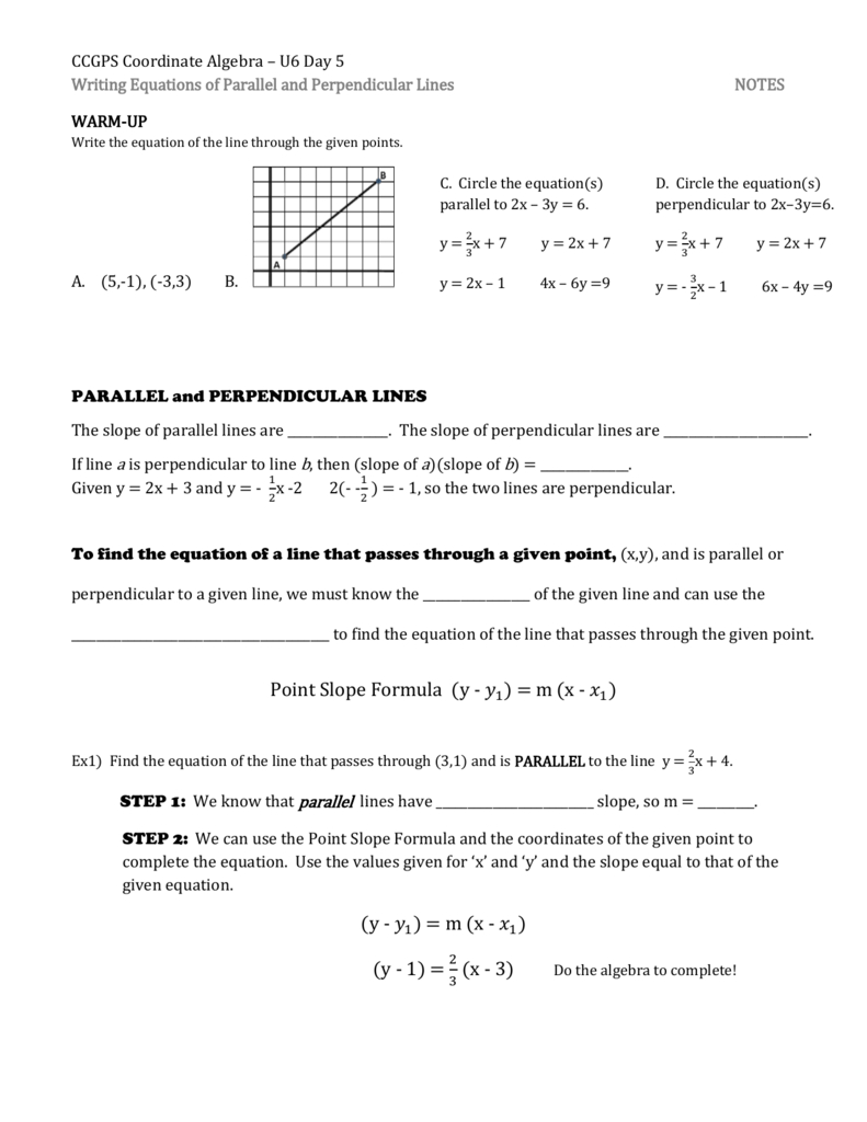 Day 5  Writing Equations Of Parallel And Perpendicular Lines Within Writing Equations Of Parallel And Perpendicular Lines Worksheet Answers