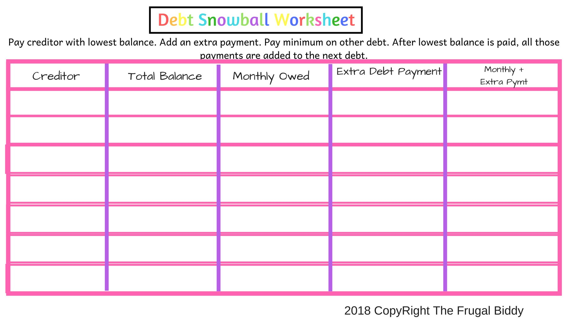 Debt Snowball Worksheet  The Frugal Biddy Inside Debt Snowball Worksheet