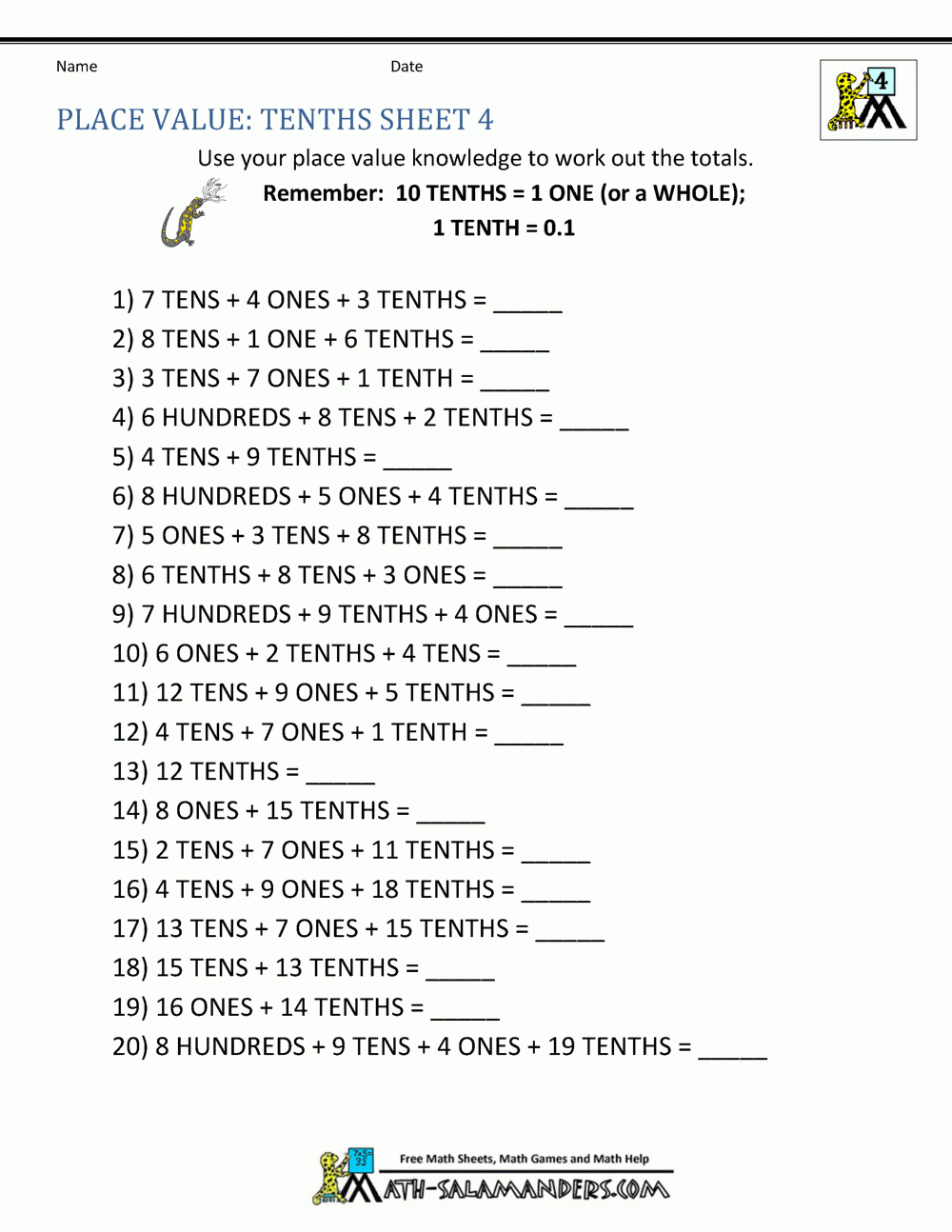 Decimal Place Value Worksheets 4Th Grade Throughout Reading And Writing Decimals Worksheets 5Th Grade