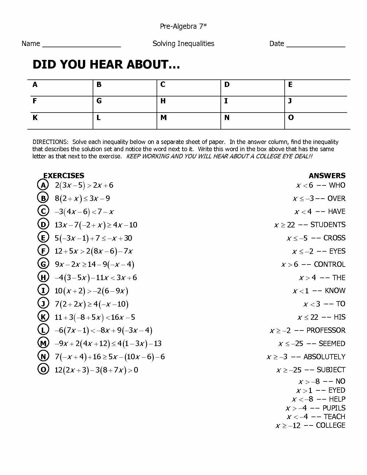 Did You Hear About Math Worksheet  Yooob With Did You Hear About Math Worksheet