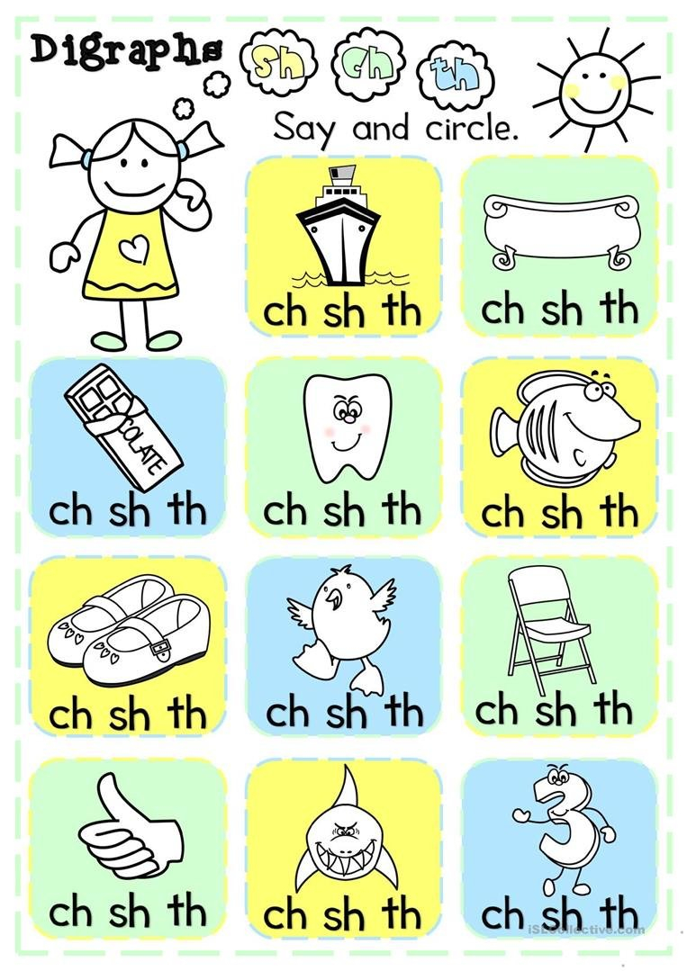 Digraphs  Sh Ch Th  Multiple Choice Worksheet  Free Esl For Th Worksheets Printable