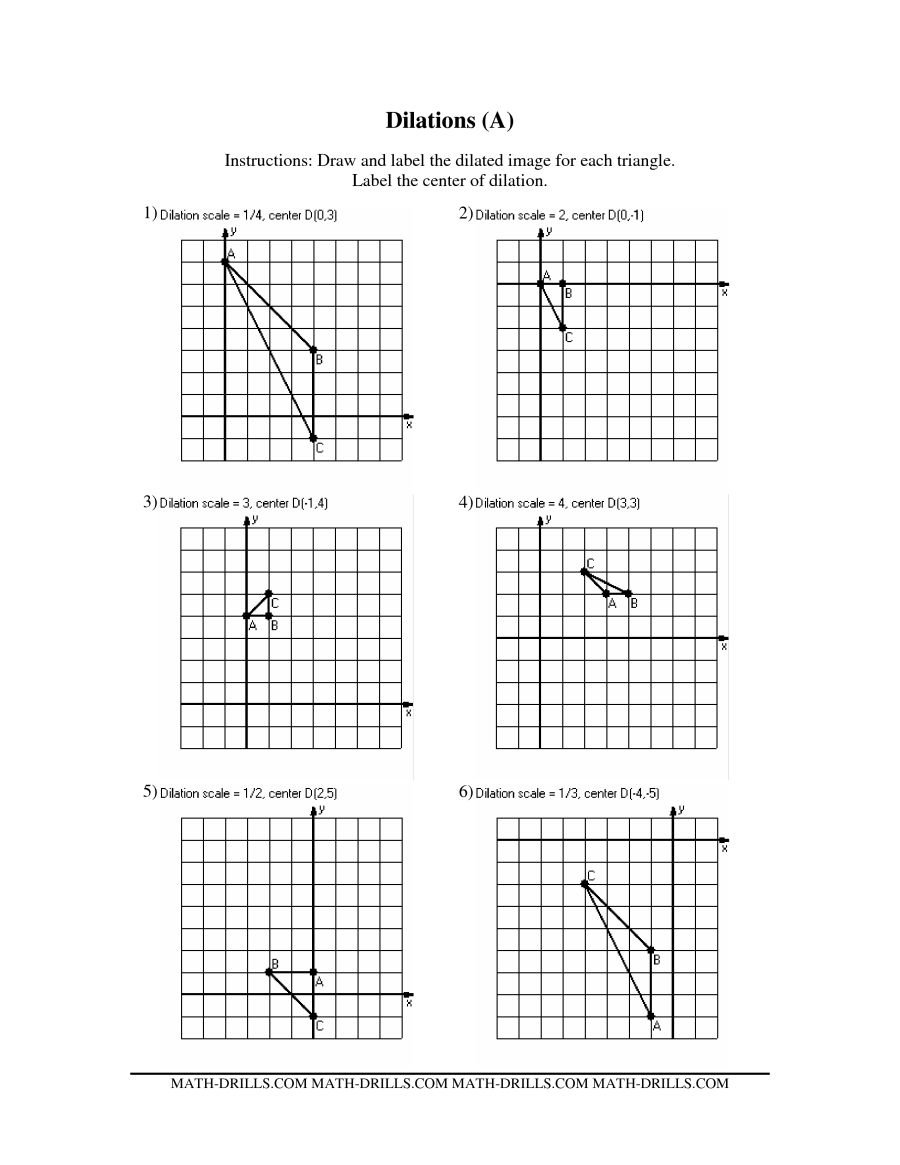 Dilations Old Version A Intended For Dilations Worksheet Answer Key