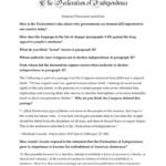 Discussion Questions The Declaration Of Independence Pertaining To Declaration Of Independence Worksheet