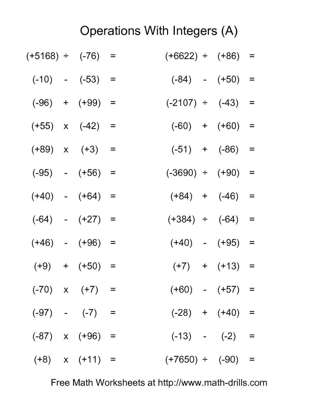 Dividing Negative Integers Math – Ewbaseballclub Or Multiplying And Dividing Integers Worksheet 7Th Grade
