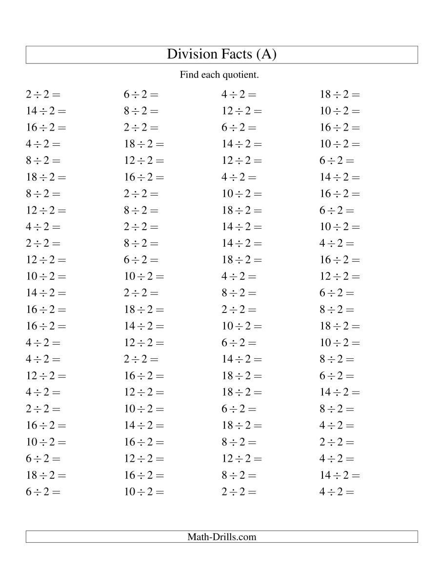 Dividing2 With Quotients From 1 To 9 A Also Dividing By 2 Worksheets