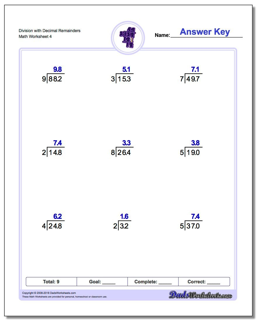 Division With Decimal Results Along With Dividing Decimals Worksheet