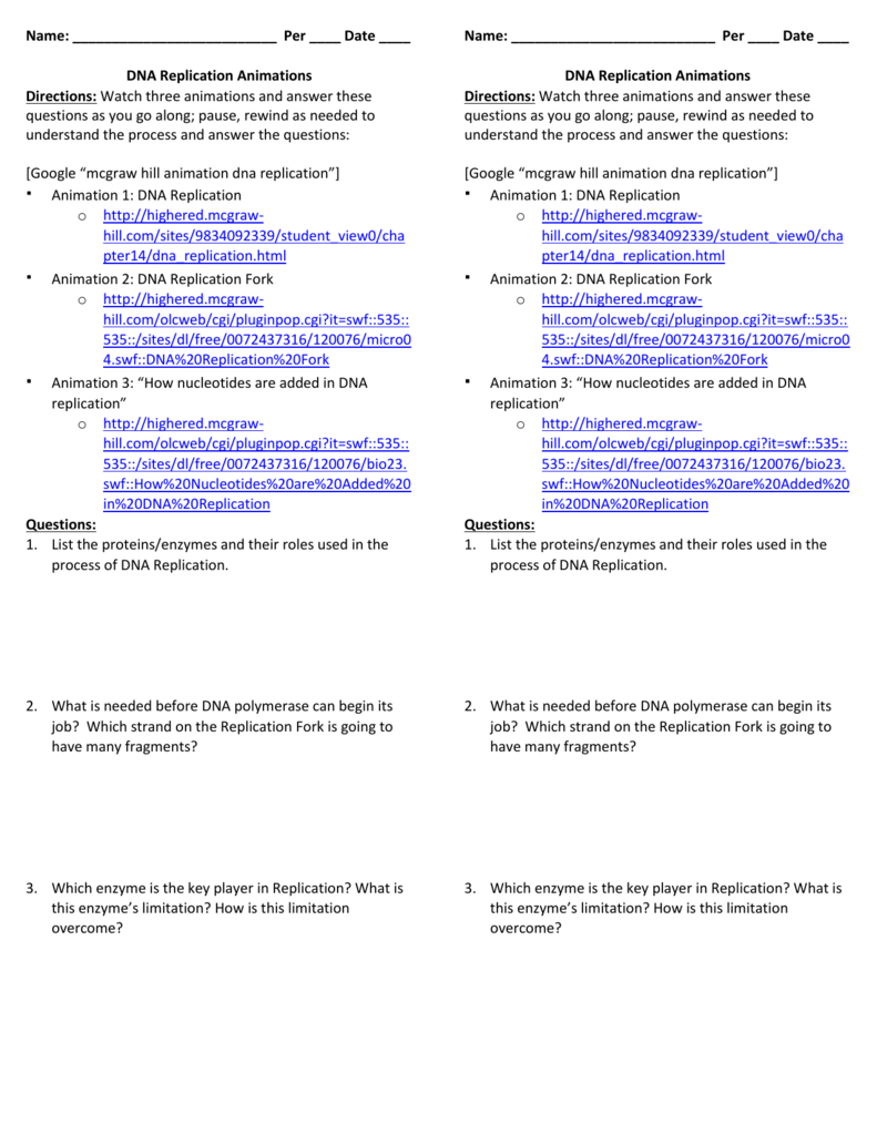 Dna Replication Worksheet – Watch The Animations And Answer Within Dna Replication Worksheet Answer Key