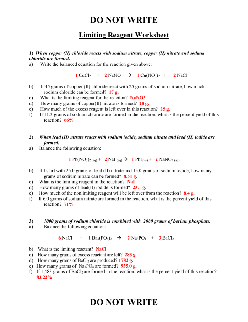 Do Not Write Limiting Reagent Worksheet 1 When Copper Ii And Limiting Reagent Worksheet
