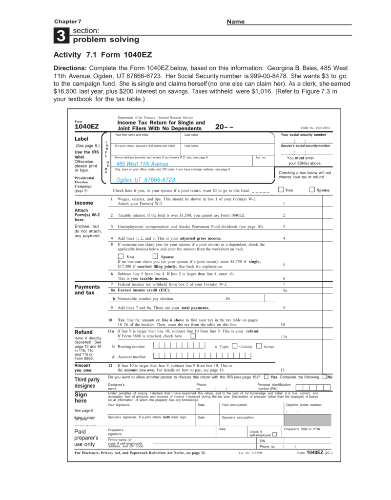 Document And Chapter 7 Federal Income Tax Worksheet Answers
