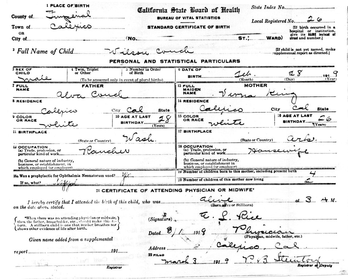 Documents 1919Ca Birth Certificate  Wilson Couch Adkinshorton And Birth Certificate Worksheet California