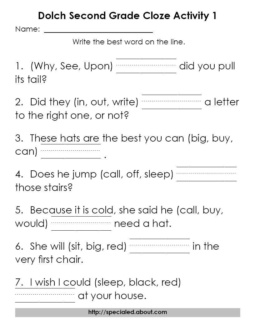 Dolch High Frequency Word Cloze Activities And Fourth Grade Sight Words Worksheets