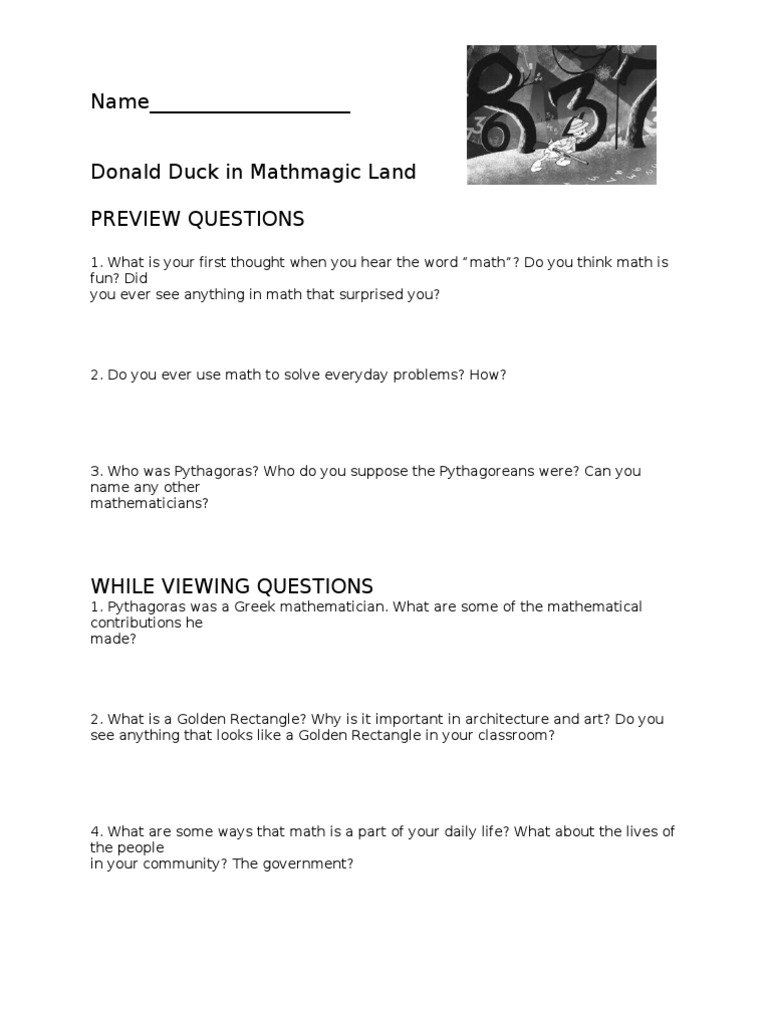 Donald In Mathmagic Land Worksheet  Yooob Within Donald In Mathmagic Land Worksheet Answers
