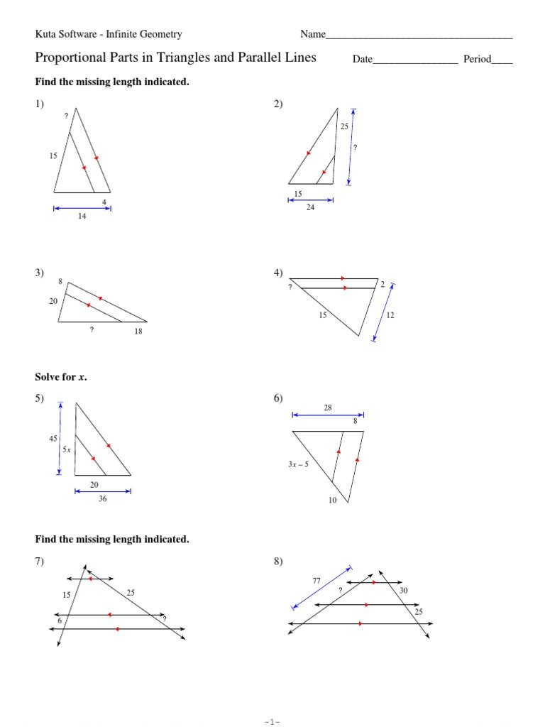 Download 7Proportional Parts In Triangles And Parallel Lines For Parallel Lines And Proportional Parts Worksheet Answers