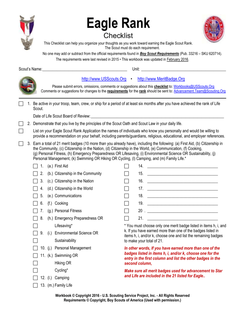 Eagle Rank  Us Scouting Service Project Regarding Eagle Scout Merit Badge Requirements Worksheet