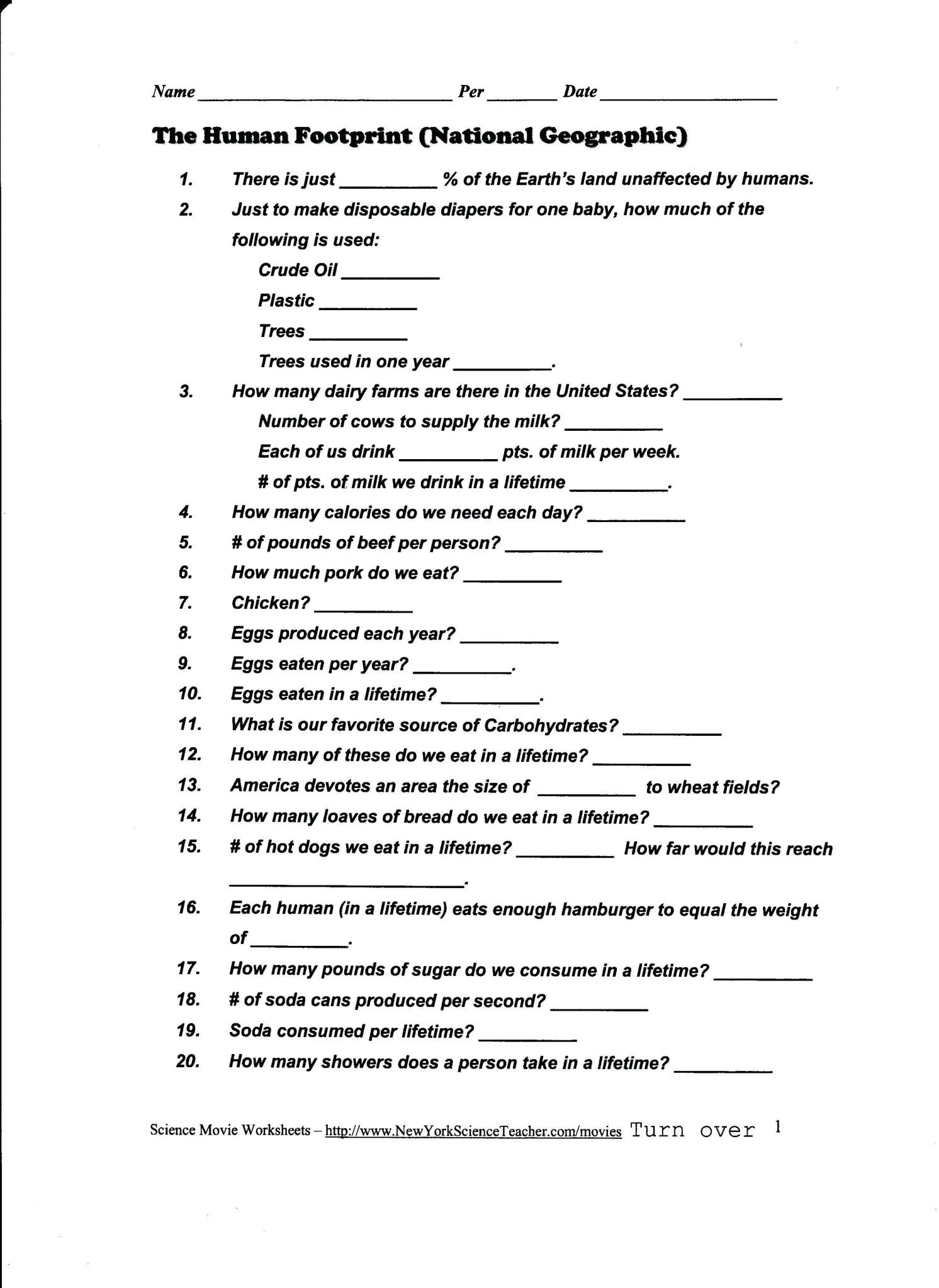 Ecological Footprint Worksheet Answers  Briefencounters Inside Ecological Footprint Worksheet