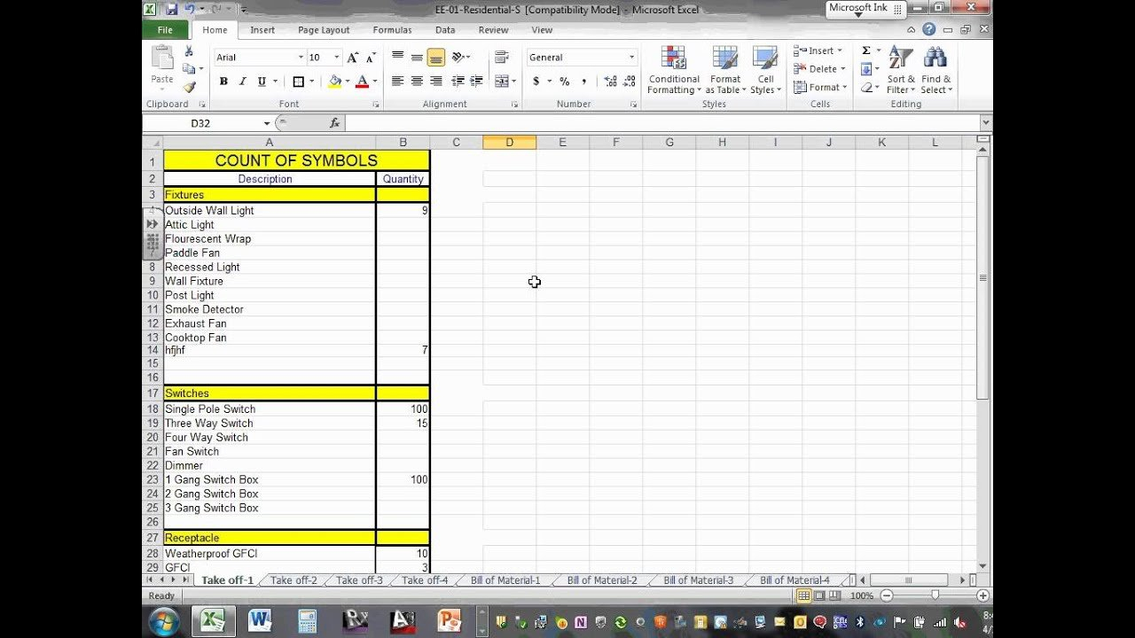 Electrical Estimating Take Off Sheets 04 01 14   Youtube With Regard To Electrical Estimating Spreadsheet