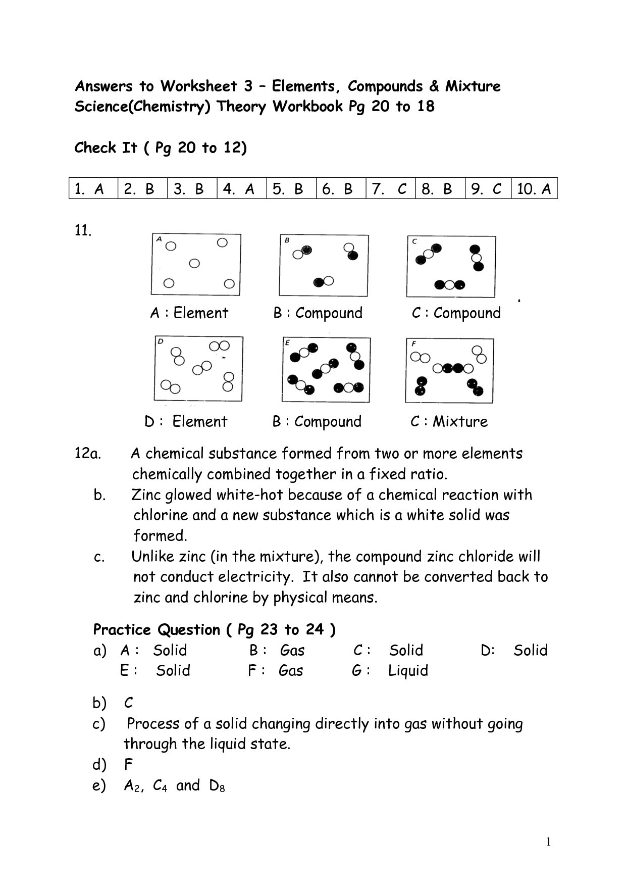 Elements And Their Properties Worksheet Answers  Yooob Inside Elements Compounds And Mixtures Worksheet