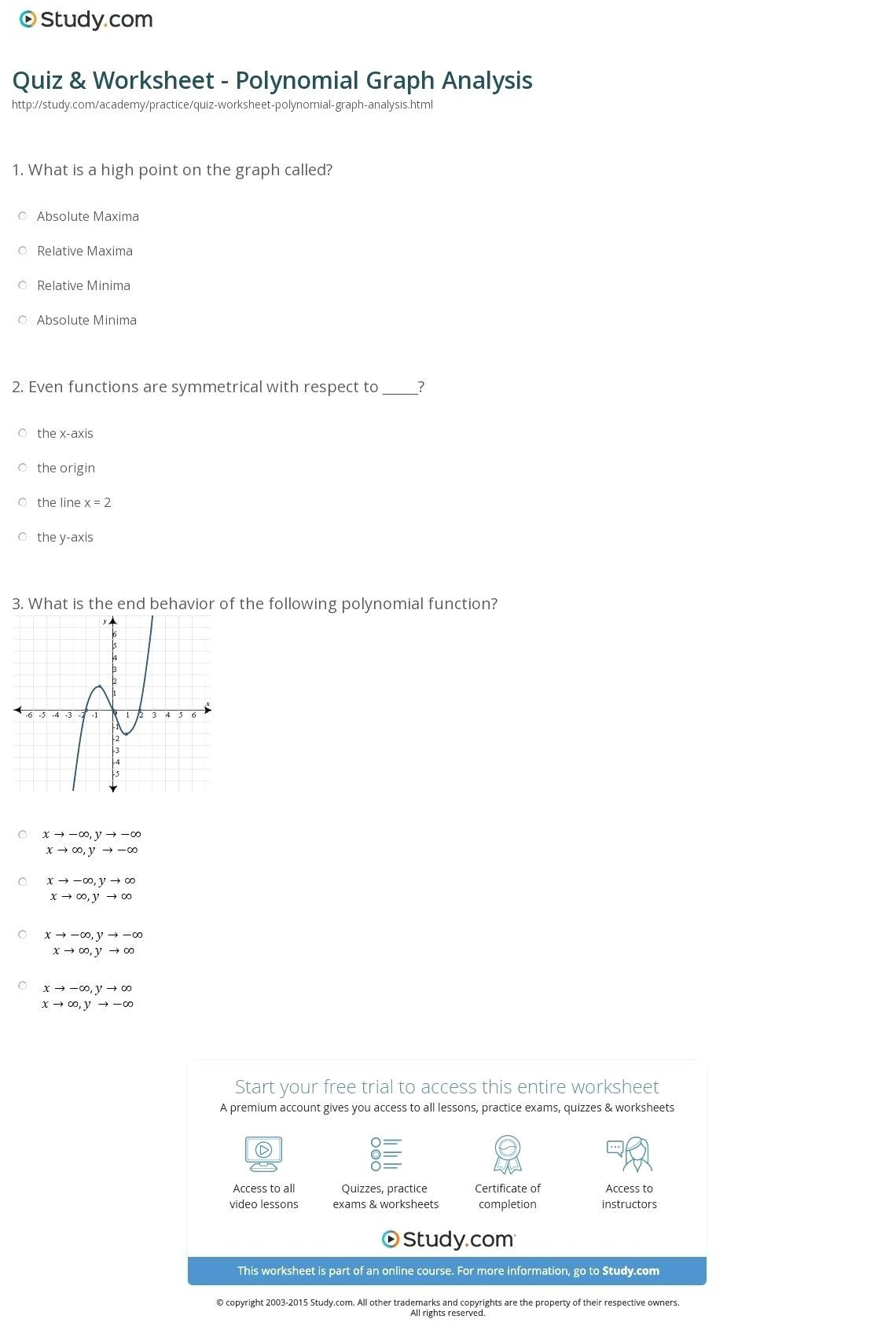 End Behavior Of Polynomial Functions Worksheet Answers Math Print In Domain Range And End Behavior Worksheet