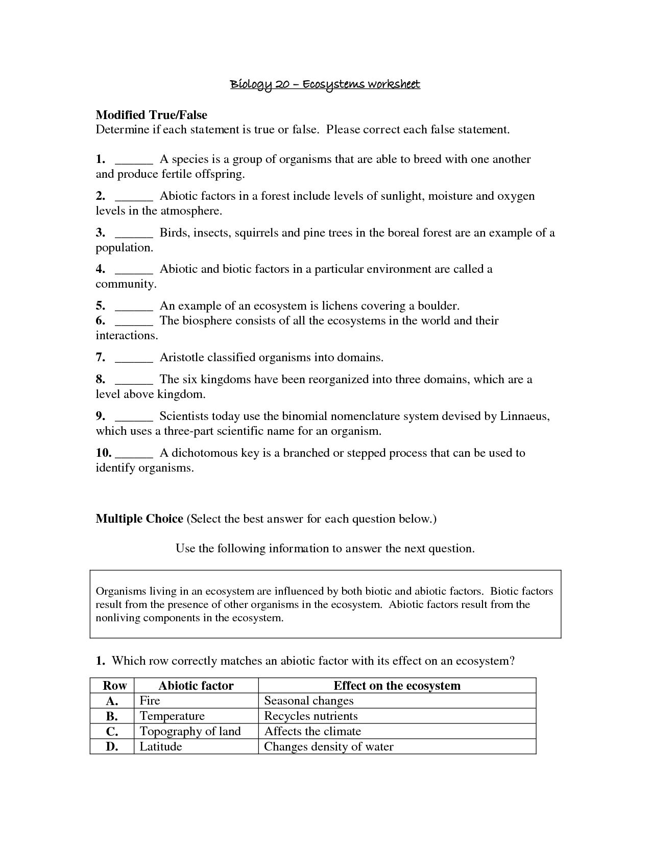 Energy Flow In Living Things Worksheet  Briefencounters Pertaining To Science 10 Worksheet 3 Energy Flow In Ecosystems Answer Key