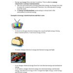 Energy Transformations Student Worksheet As Well As Energy Transformation Worksheet Answer Key