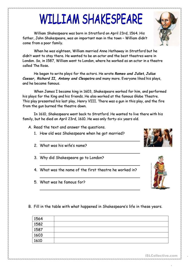 English Esl Shakespeare Worksheets  Most Downloaded 33 Results Or Theater Through The Ages Worksheet Answers