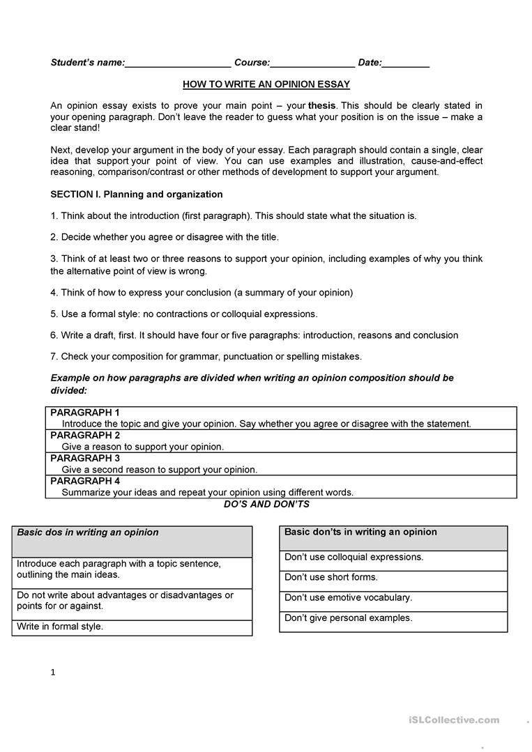 English Esl Writing An Opinion Essay Worksheets  Most Downloaded 5 Throughout Essay Writing Worksheets
