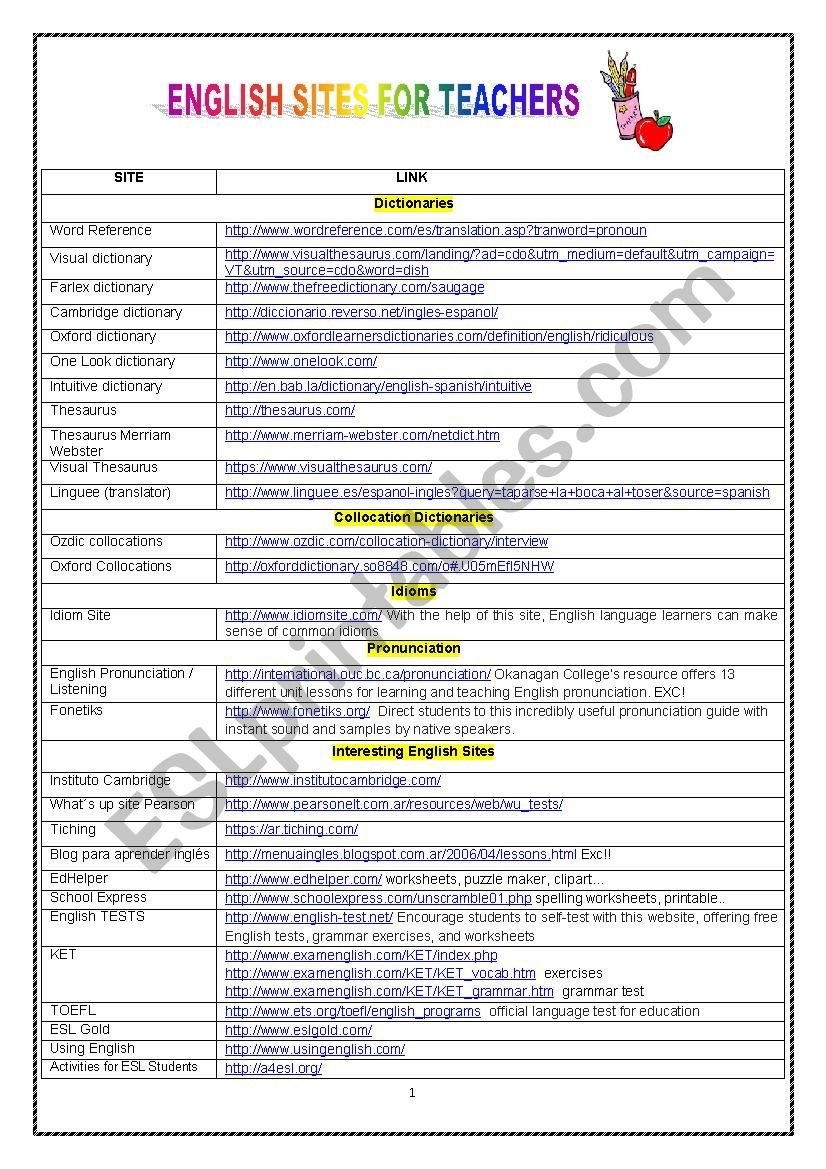 English Sites For Teachers  Esl Worksheetlululloque Regarding Worksheet Websites For Teachers