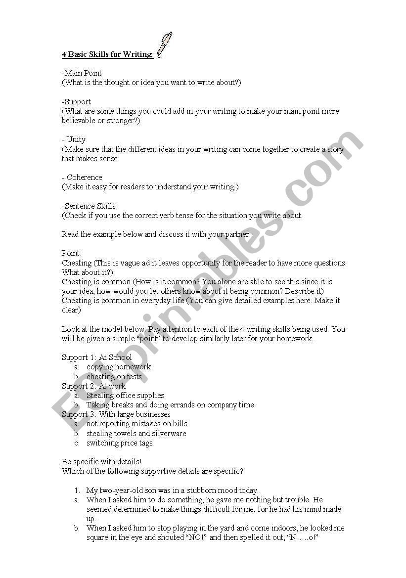 English Worksheets 4 Basic Skills For Writing With Basic Skills English Worksheets