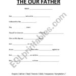 English Worksheets Our Father Cloze Activity And Our Father Prayer Worksheet