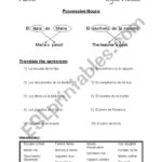 English Worksheets Possessive Englishspanish Inside English To Spanish Worksheets