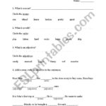 English Worksheets Worksheet Identify Nouns Verbs And Adjectives Inside Identify Nouns And Adjectives Worksheets