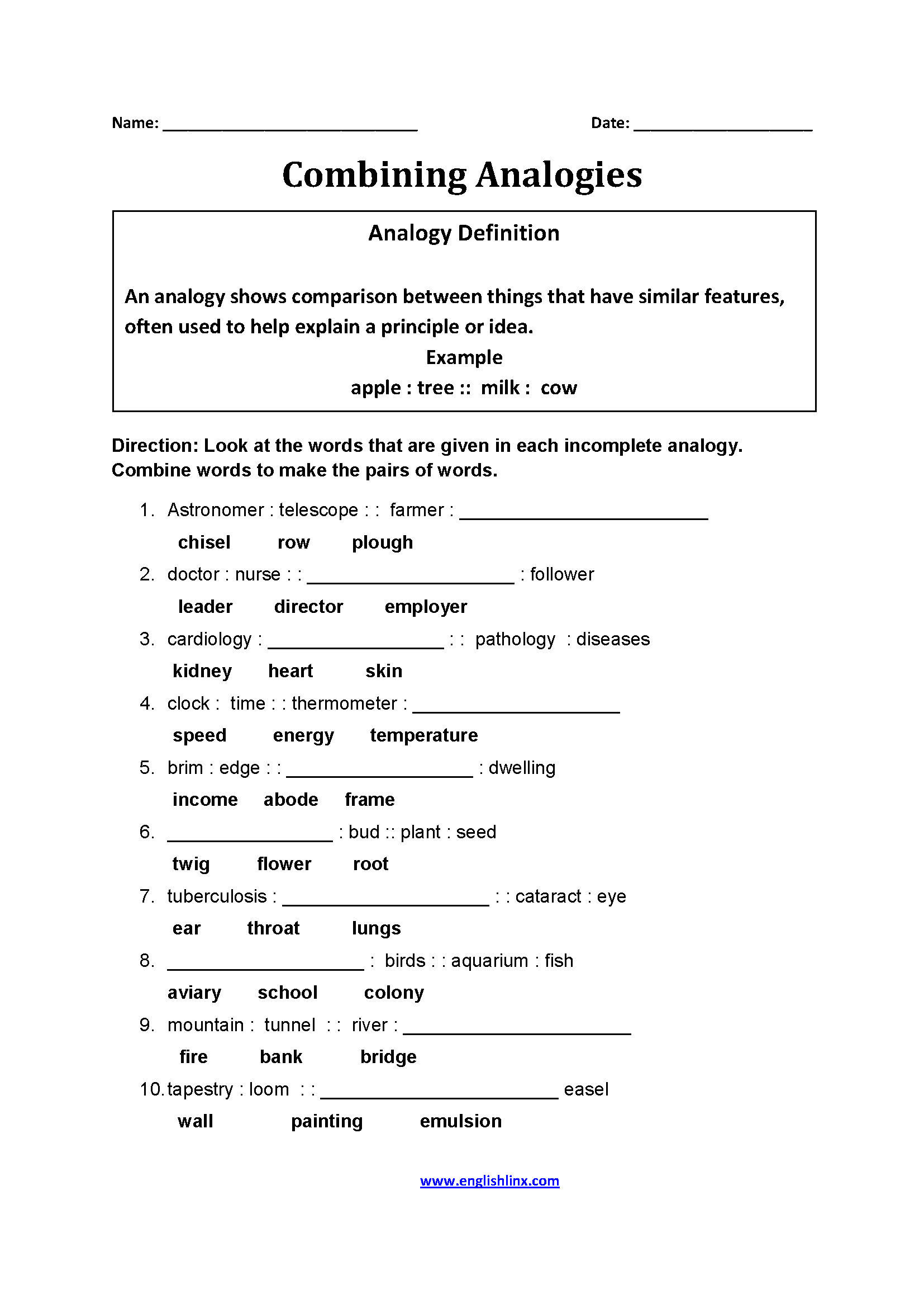 Englishlinx  Analogy Worksheets Pertaining To Analogy Worksheets For Middle School