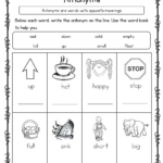 Englishlinx  Antonyms Worksheets Or Opposites Preschool Worksheets