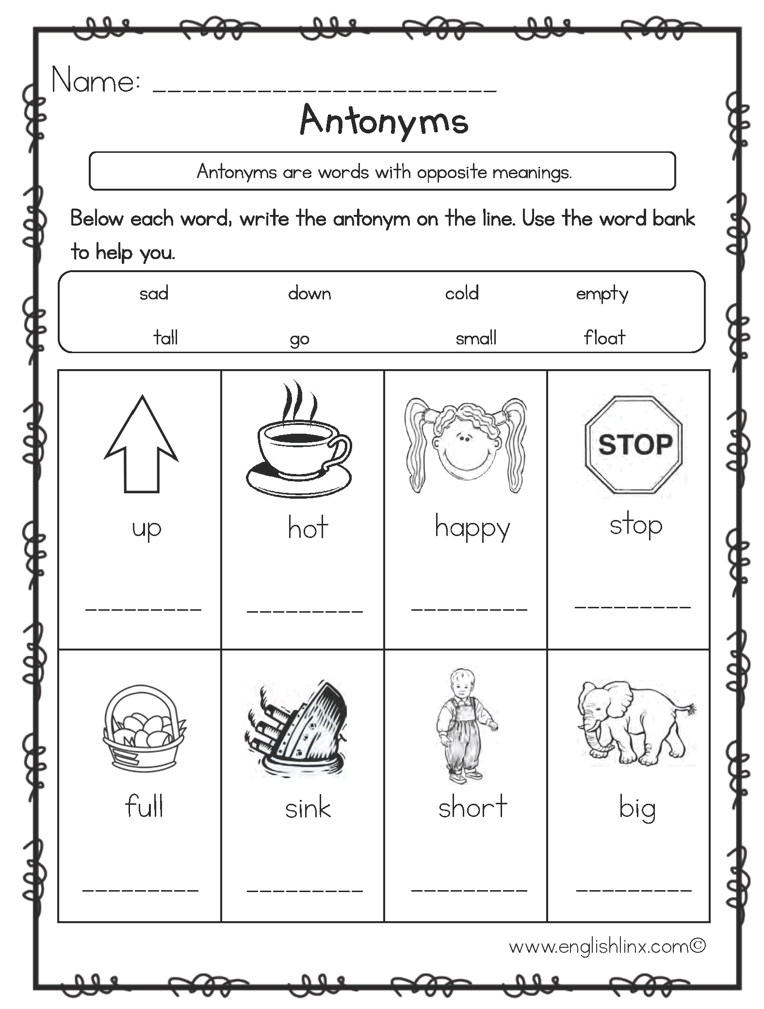 Englishlinx  Antonyms Worksheets Or Opposites Preschool Worksheets