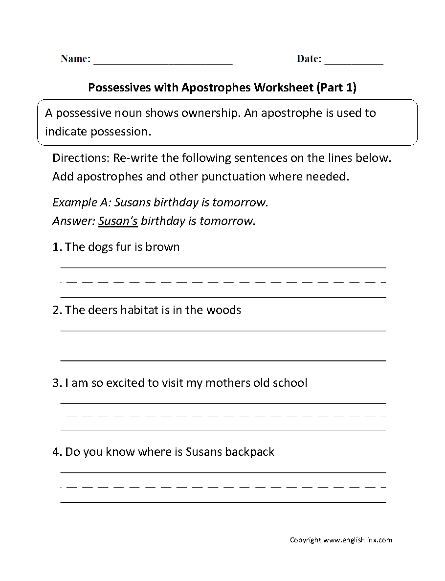 Englishlinx  Apostrophes Worksheets And Apostrophe Worksheets With Answer Key