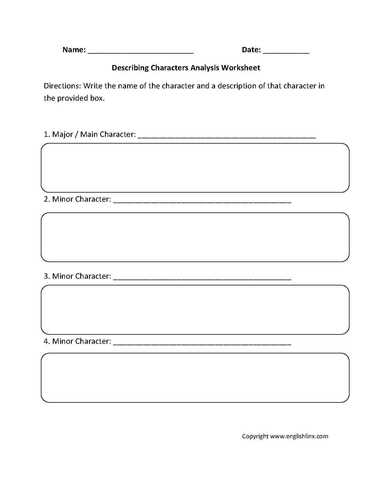 Englishlinx  Character Analysis Worksheets With Regard To Character Development Worksheet