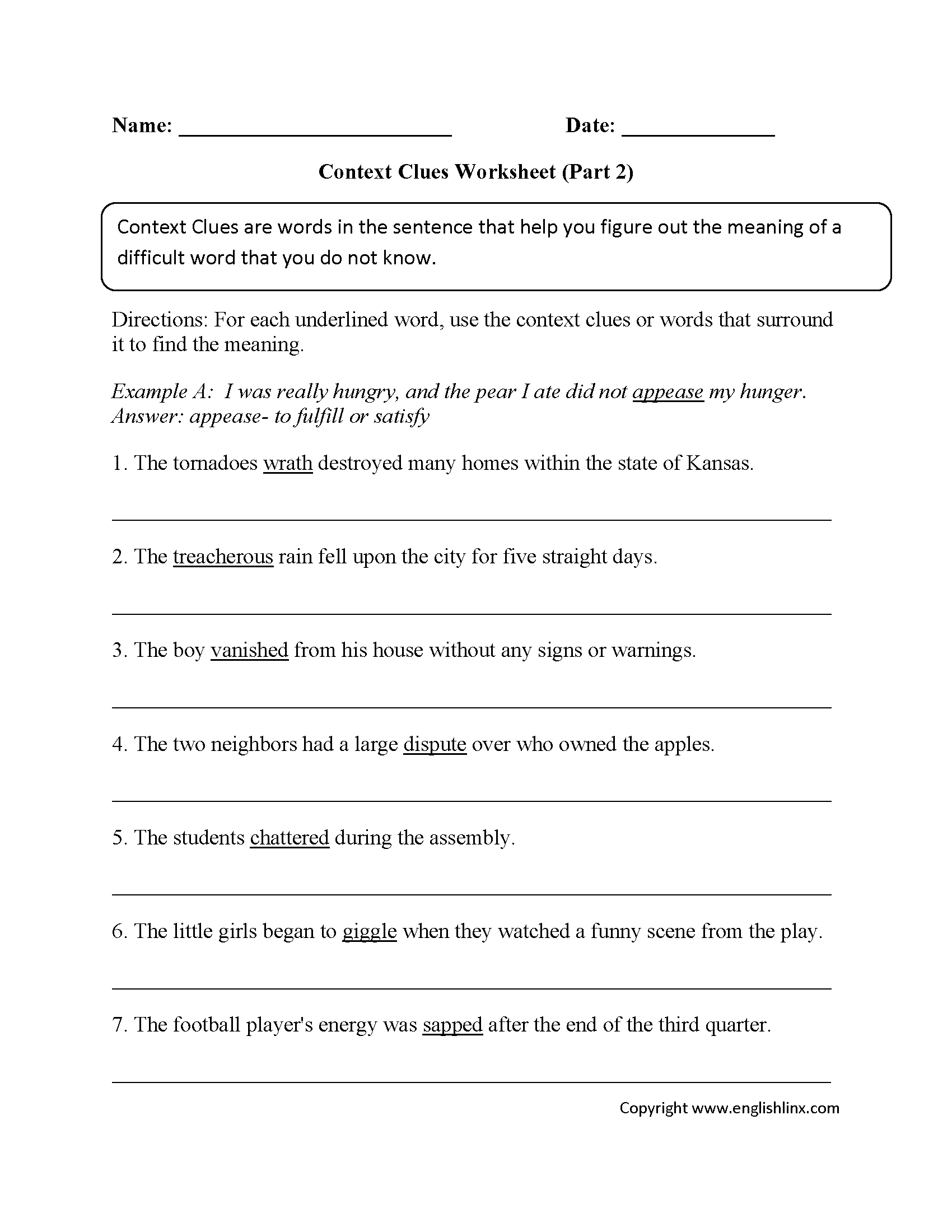 Englishlinx  Context Clues Worksheets Inside Grade 6 Worksheets