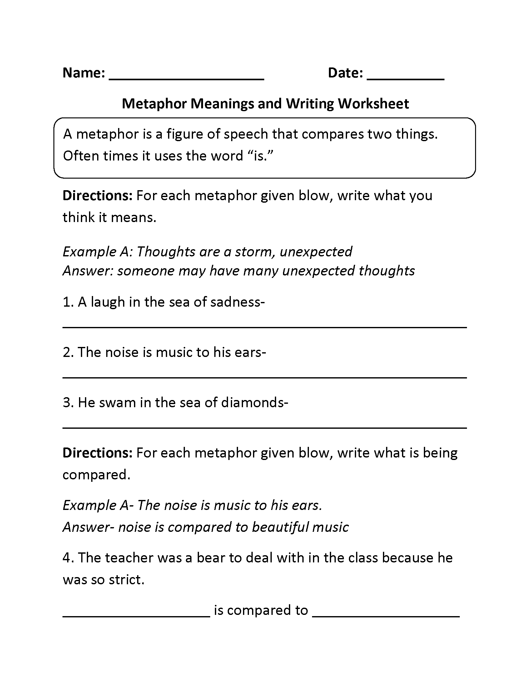Englishlinx  Metaphors Worksheets Or Metaphor Worksheets Pdf