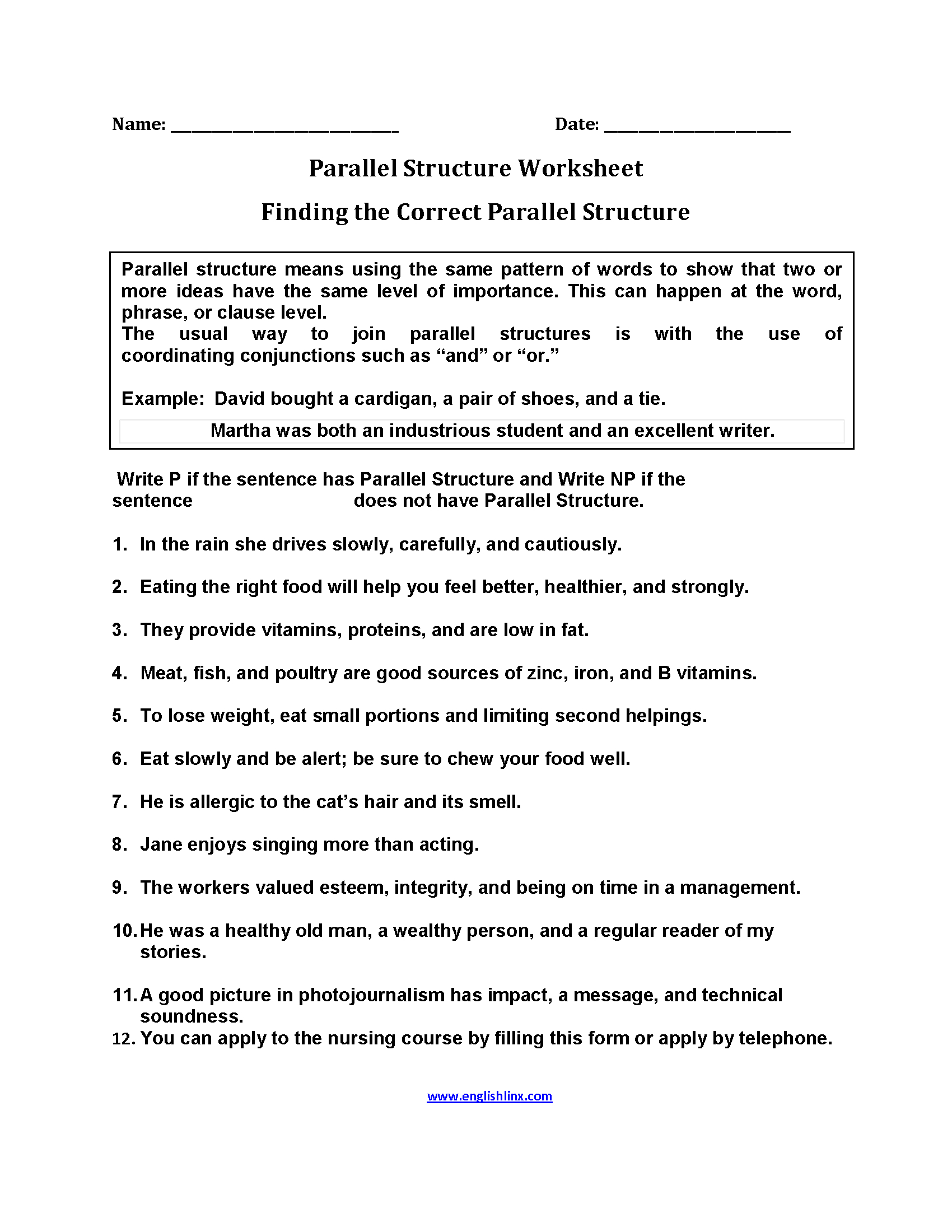 Englishlinx  Parallel Structure Worksheets Along With Grammar Practice Parallel Structure Worksheet Answers