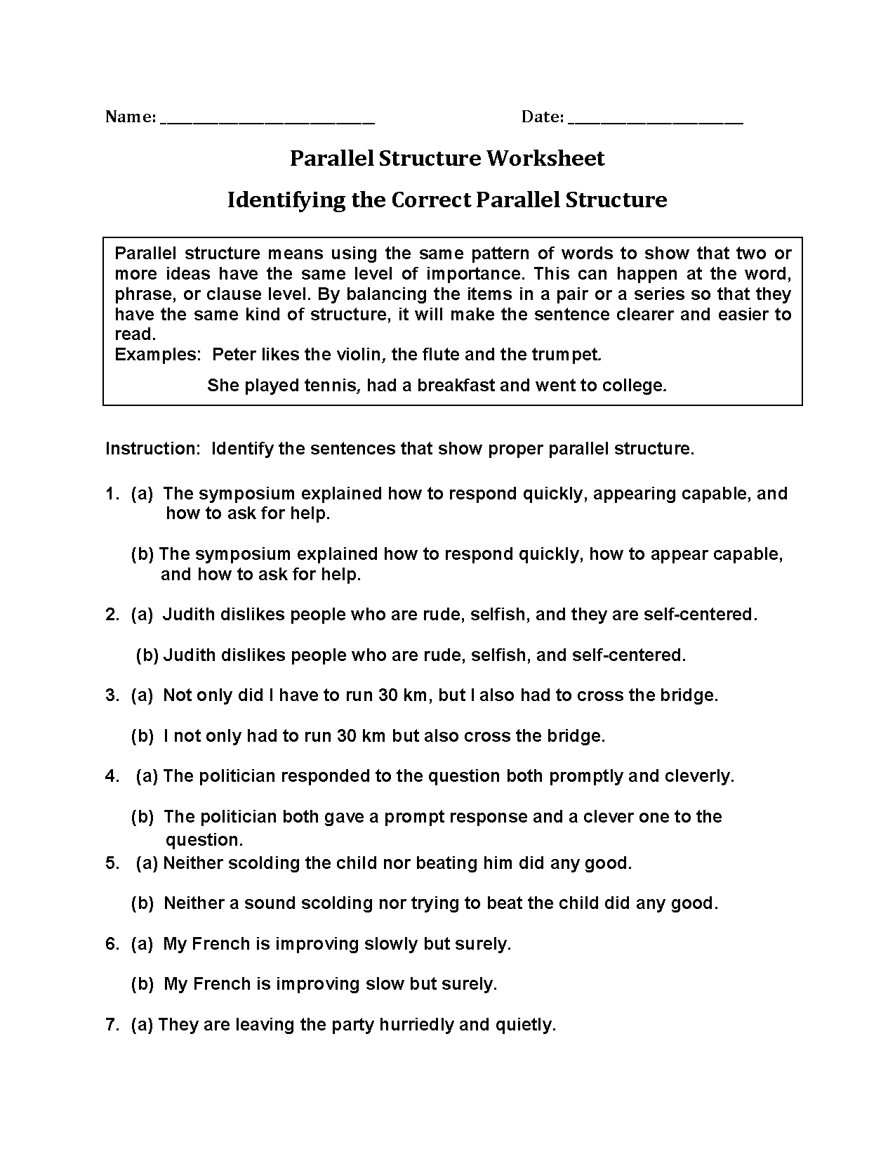 Englishlinx  Parallel Structure Worksheets Along With Parallel Structure Practice Worksheet