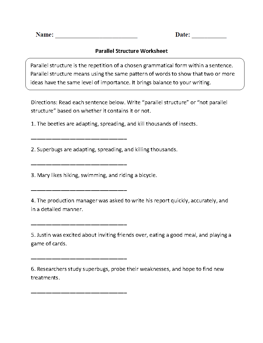 Englishlinx  Parallel Structure Worksheets Also Grammar Practice Parallel Structure Worksheet Answers