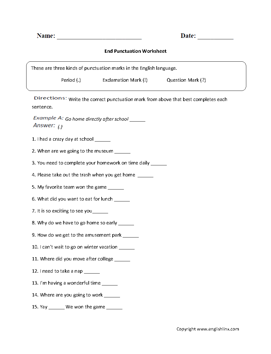 Englishlinx  Punctuation Worksheets For Grade 9 English Worksheets Free