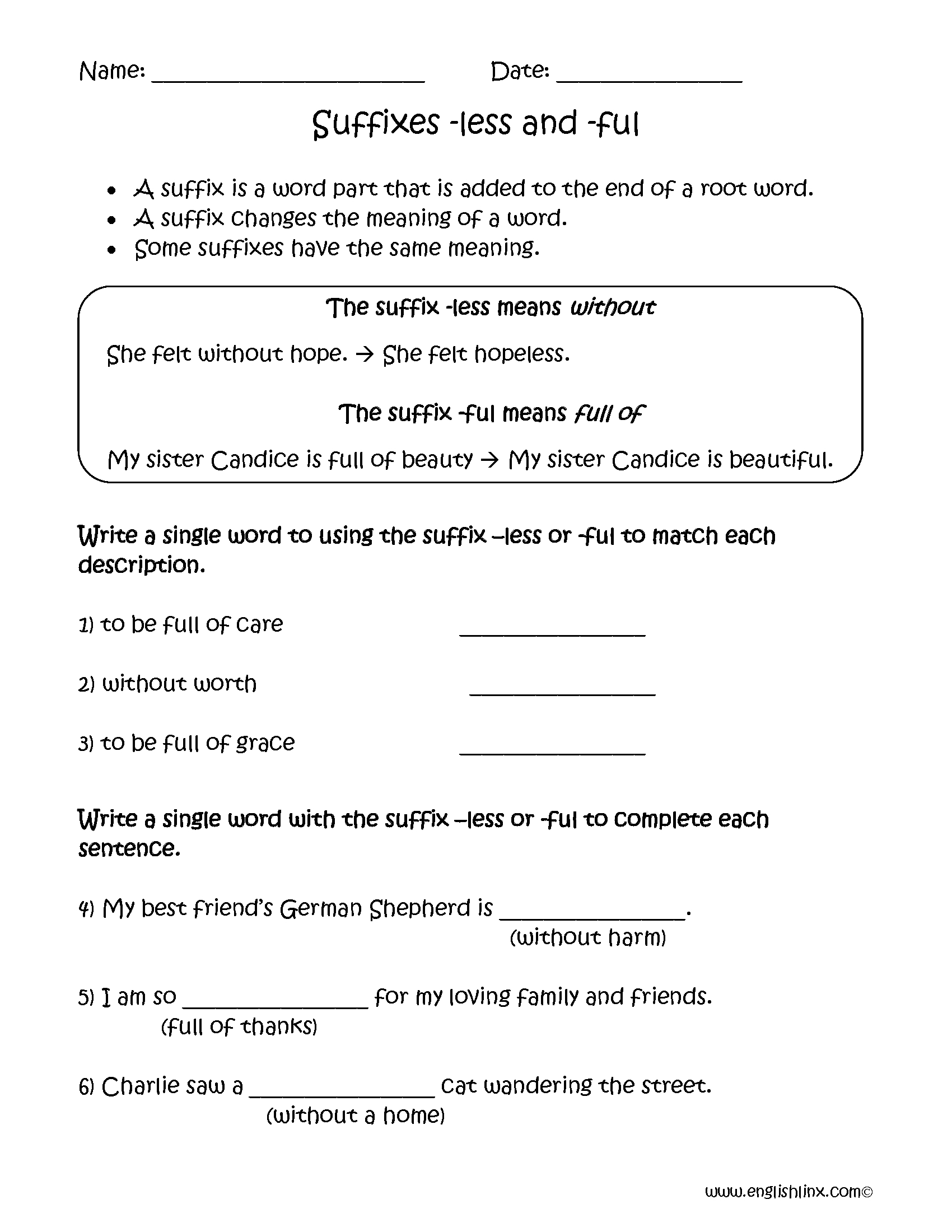 Englishlinx  Suffixes Worksheets Along With Suffix Ly Worksheet Pdf